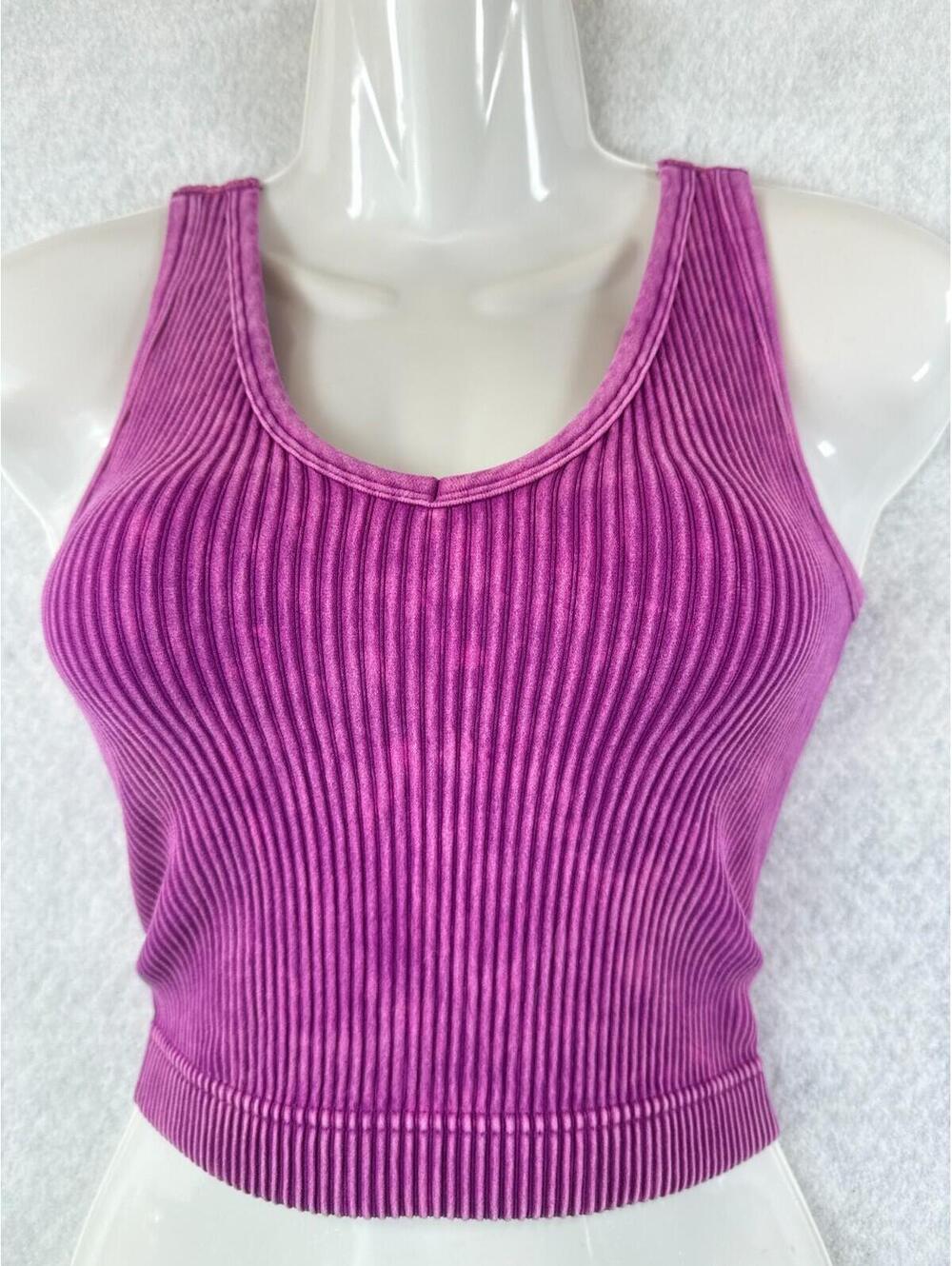 Zenana‎ Womens Small/Medium Purple Ribbed Stretchy Crop Tank Top New